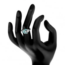 Inel împodobit cu zirconii transparente și formă de bob de grâu de culoare albastru deschis