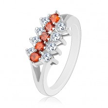 Inel strălucitor decorat cu linii din zirconii transparente și de culoare portocalie
