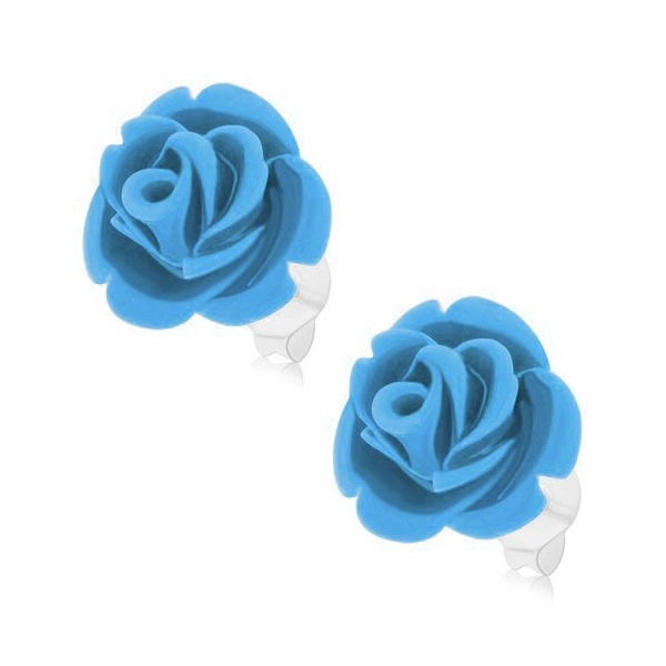 Cercei de argint 925, trandafir de culoare albastru-deschis, închizătoare cu șurub