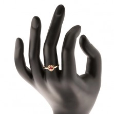 Inel de aur 585 - zirconiu roz în formă de inimă cu contur dublu