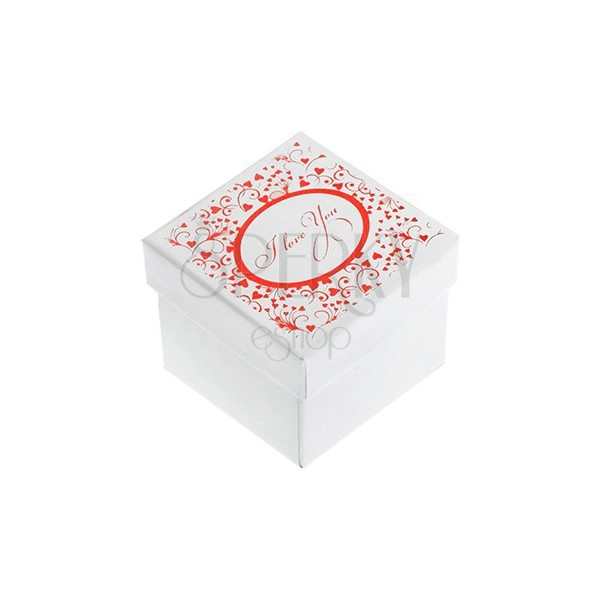 Cutiuţă albă lucioasă pentru inele, pentru cercei sau pandantive, imprimeu roşu