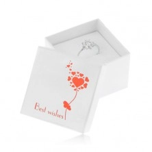 Cutiuţă de cadou cu suprafaţă alb sidefată, inimi roşii, lucioase, Best Wishes (Toate Cele Bune)