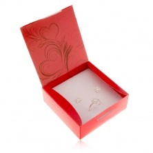 Cutiuţă de cadou pentru un set sau colier, de culoare roşie, inimă neagră cu ornamente