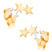 Cercei din aur 585 - două stele din aur galben şi una din aur alb
