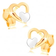 Cercei din aur de 14K - contur lucios de inimă, inimă mică, plată din aur alb