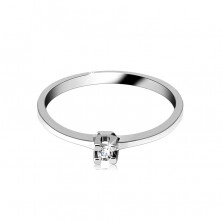 Inel din aur alb de 14K - braţe lucioase înguste, diamant strălucitor, transparent