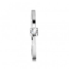 Inel din aur alb de 14K - braţe lucioase înguste, diamant strălucitor, transparent