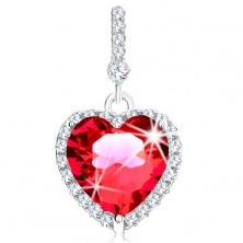 Set din argint  - cercei şi pandantiv, inimă roşie cu zirconii transparente