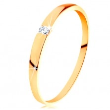 Inel din aur 585 - diamant strălucitor de culoare transparentă, braţe netede, proeminente