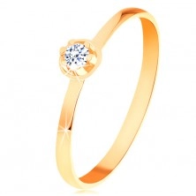 Inel din aur galben de 14K - diamant transparent într-o montură rotundă