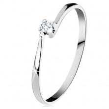 Inel din aur alb de 14K - diamant transparent, strălucitor în montură lucioasă