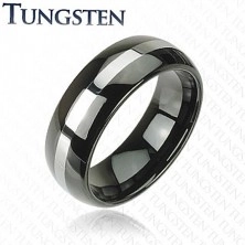 Inel negru din tungsten, linie de culoare argintie, suprafață rotunjită, 8 mm