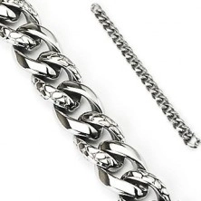 Brățară argintie din oțel - lanț gros decorat cu model șarpe