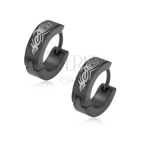 Cercei rotunzi din oțel 316L - cercuri lucioase de culoare neagră, ornament tribal