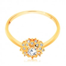 Inel din aur 585 - soare lucios decorat cu zirconii rotunde transparente