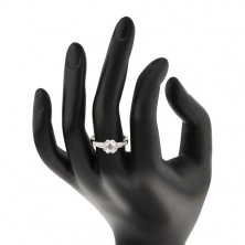 Inel de logodnă din argint 925, floare strălucitoare, transparentă, braţe decorate