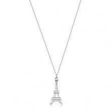 Colier din argint 925, pandantiv pe lanţ, model Turnul Eiffel cu zirconii