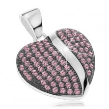 Pandantiv din argint 925, inimă proeminentă patinată cu zirconii roz
