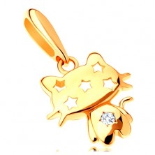 Pandantiv din aur galben de 14K - pisică lucioasă, zirconiu transparent, stele