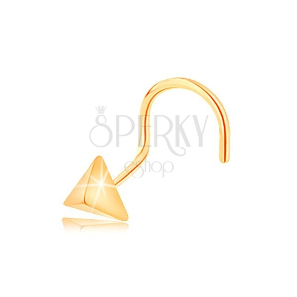 Piercing pentru nas din aur galben de 14K - piramidă mică lucioasă, curbat