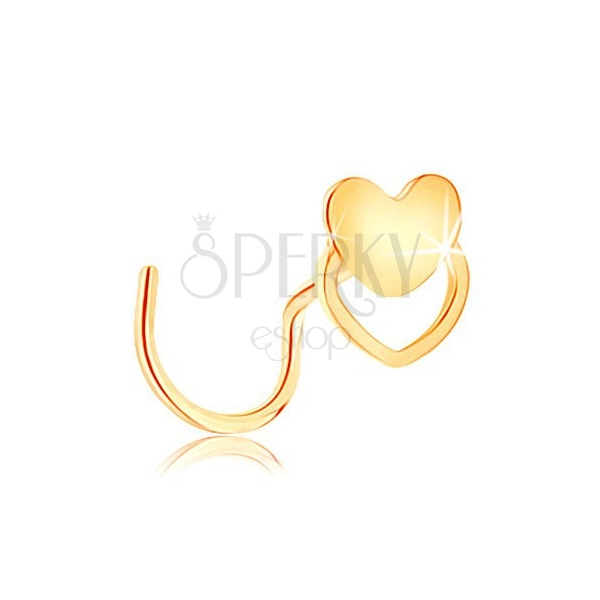 Piercing curbat pentru nas din aur galben de 14K - inimă și contur de inimă