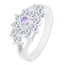 Inel cu braţe lucioase despicate, floare transparentă cu centrul violet
