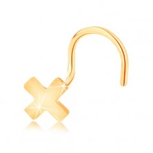Piercing curbat pentru nas din aur galben de 14K - litera X mică lucioasă