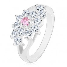 Inel cu brațe lucioase despicate, floare transparentă cu centrul roz