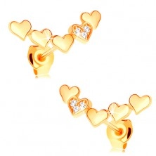 Cercei din aur galben de 14K - arcadă formată din inimi proeminente unite