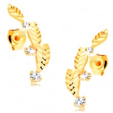 Cercei din aur 585 - trei frunze decorate cu zirconii fațetate