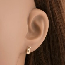 Piercing pentru ureche din aur galben de 14K - iepure lucios cu zirconiu transparent
