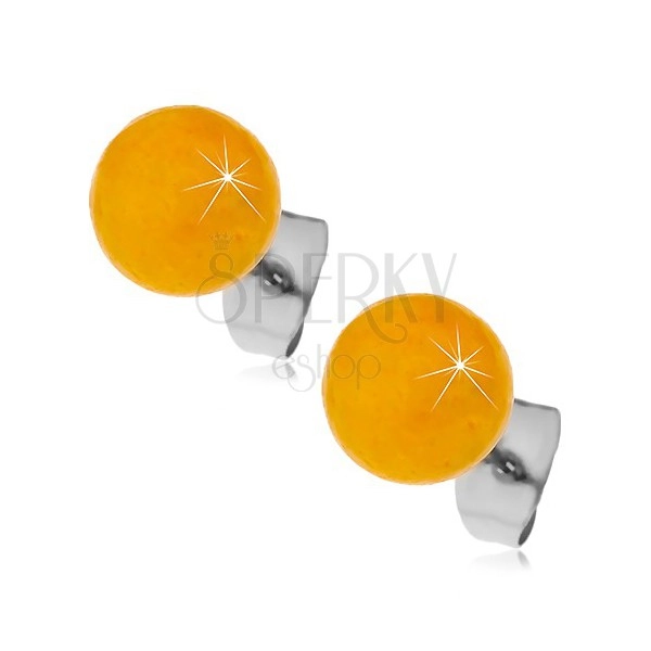 Cercei din oțel, bile galben-portocalii, 8 mm
