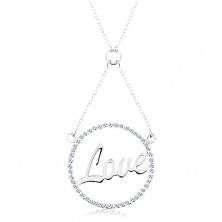 Colier din argint 925, lanț și pandantiv - cerc din zirconiu, cuvântul LOVE