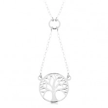 Colier din argint 925, lanț și pandantiv - arborele vieții lucios, în cerc