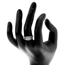 Inel din argint 925, brațe strălucitoare despicate, trei zirconii rotunde, transparente