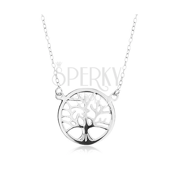 Colier din argint 925, lanţ şi pandantiv - copacul vieţii lucios în cerc