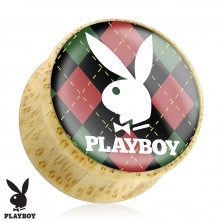 Plug pentru ureche realizat din bambus, iepurașul Playboy pe bază cadrilată