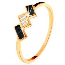 Inel din aur 585 - dreptunghiuri oblice decorate cu email negru și zirconii