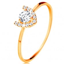 Inel realizat din aur galben de 14K - potcoavă strălucitoare, zirconiu mare rotund
