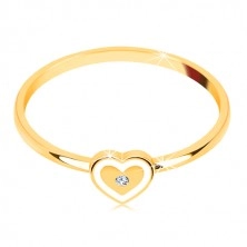 Inel din aur galben de 14K - inimă cu margini albe și zirconiu transparent