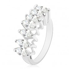 Inel de culoare argintie, linie de zirconii fațetate în formă de bob
