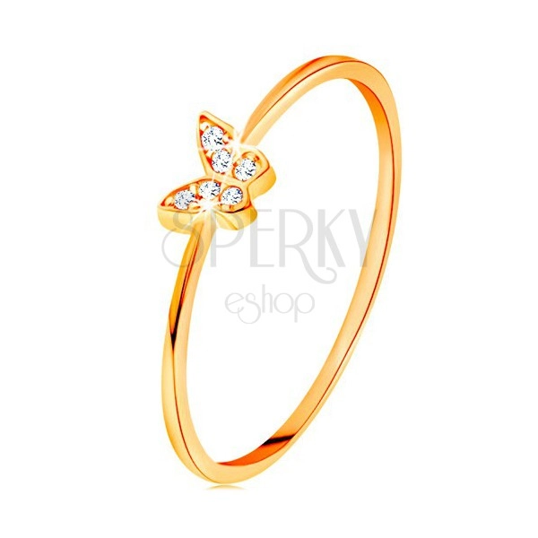 Inel din aur 585 - fluture decorat cu zirconii rotunde, transparente