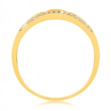 Inel din aur galben de 14K - dungi de email negru, linie din zirconiu transparent