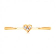 Inel din aur galben de 14K - inimă decorată cu zirconii rotunde, transparente