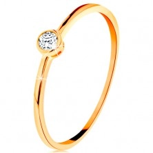 Inel realizat din aur galben 585 - zirconiu rotund, transparent, în montură lucioasă