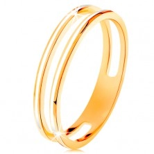 Inel realizat din aur galben de 585, două cercuri înguste, împodobite cu email alb