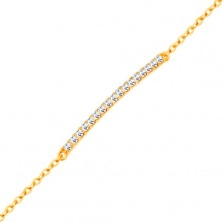 Brățară realizată din aur galben de 14k - linie îngustă strălucitoare din zirconii transparente