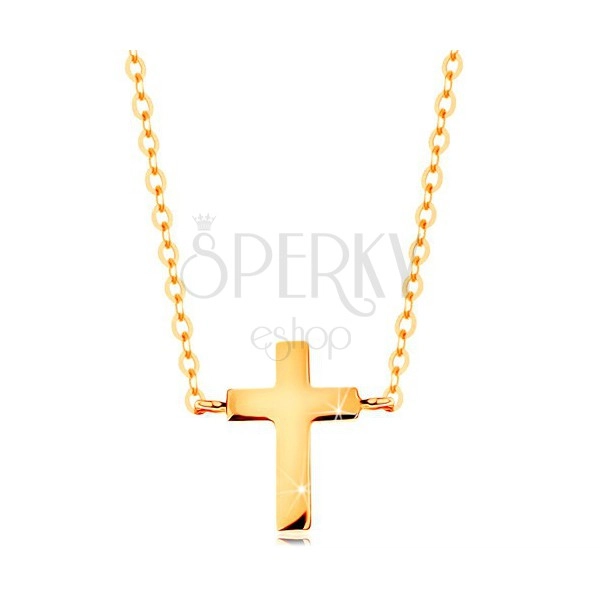 Colier realizat din aur galben 585 - cruce Latină mică, lanţ lucios