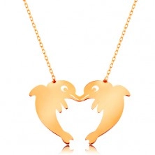 Colier din aur 585 - lanț subțire, doi delfini ce formează un contur de inimă
