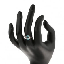 Inel cu brațe lucioase, decorate cu zirconii ovale colorate și transparente